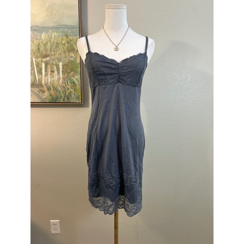 Eloise Anthropologie Slate Blue Gray Lace Trim Slip Dress Chemise Small